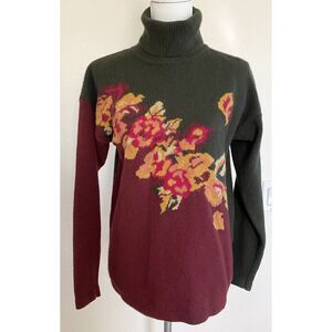 Vtg‎ Evan Picone Women M Lambswool Sweater Turtleneck Color Block 90s Floral